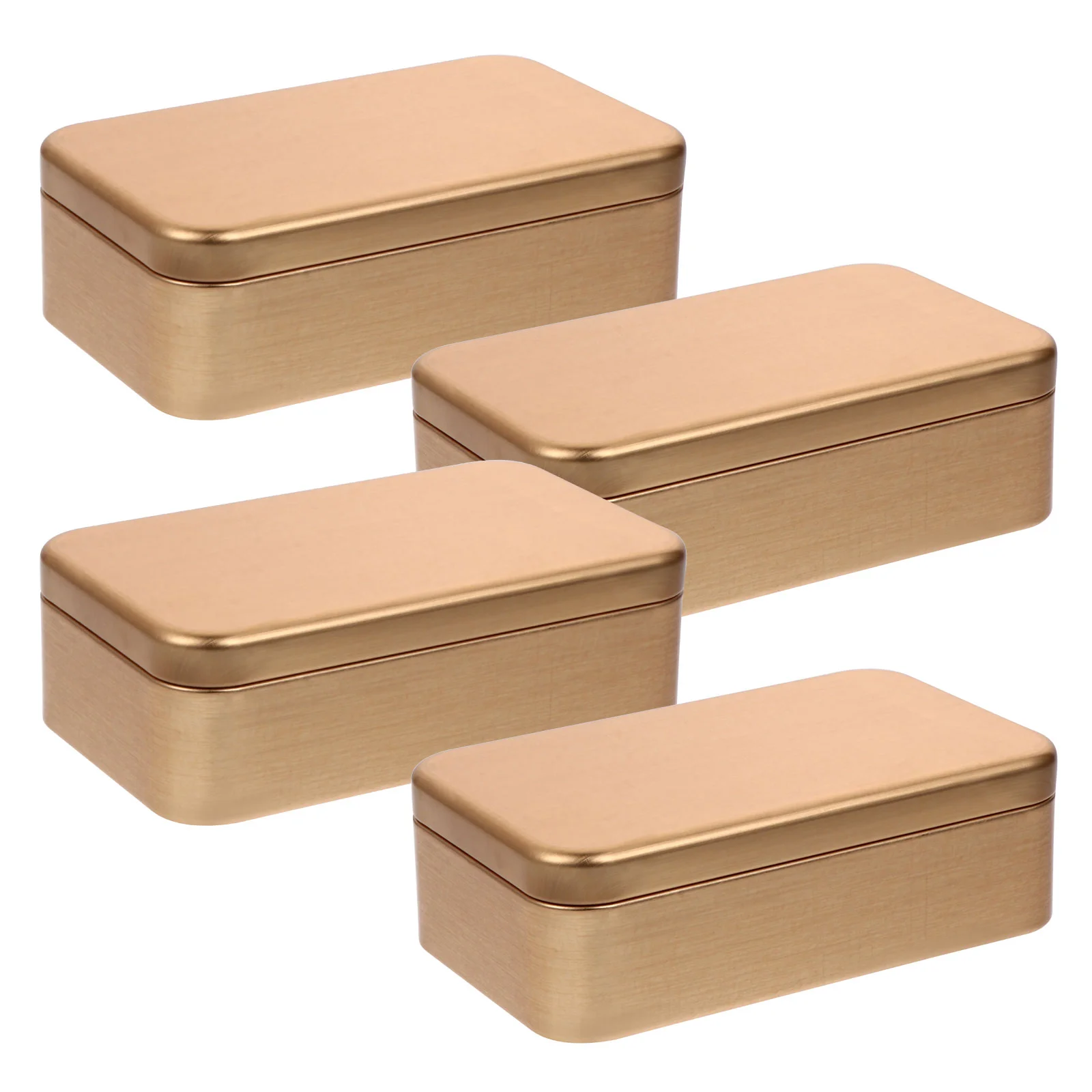 

4 Pcs Storage Bins with Lids Gift Packaging Iron Box Small Metal Tins Candy Wedding Boxes Hinged Golden Favor Woman