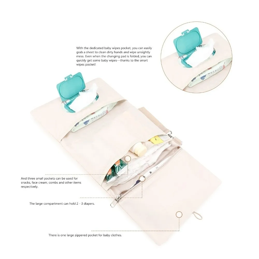 Cute Baby Hanging Diaper Bag Cotton Multi-Compartment Foldable Storage Pouch Diaper Pocket with Wipe Holder