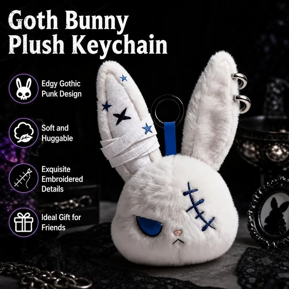 Gothic Bandage Bunny Plush Keychain Dark Horror Rabbit Bag Charm Pendant Halloween Party Gift For Girls Kids