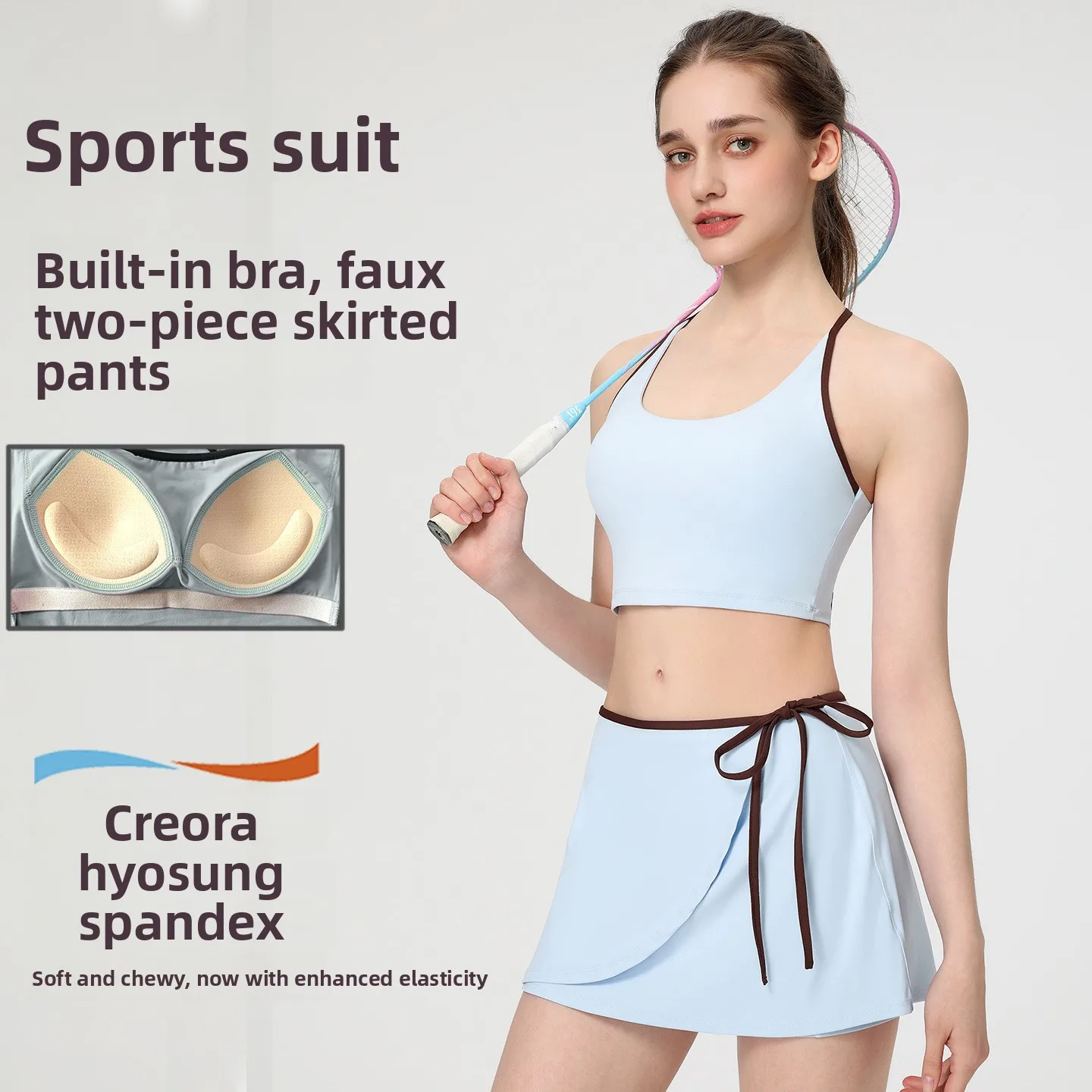 Yoga Suit Women's Contrasting Vest Fake Two-piece Pocket Skirt with Chest Pad Sports Fitness Tennis Outdoor Two-piece Set