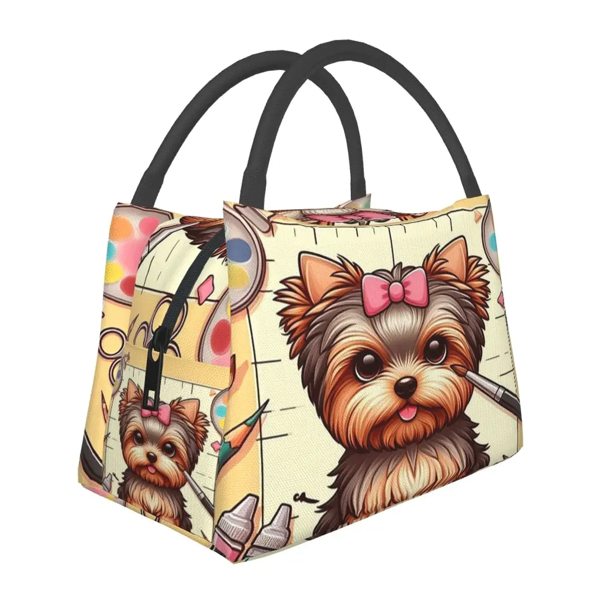 A Cute Yorkie Puppy Wearing A Bow Lunch Bags Insulated Bento Box Lunch Tote Picnic Bags Cooler Thermal Bag for Woman Girl Work