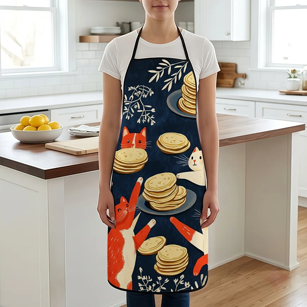 Cute Cat Stack Pancake Apron for Kitchen Cooking Baking Picnic Outdoor BBQ Apron Gift