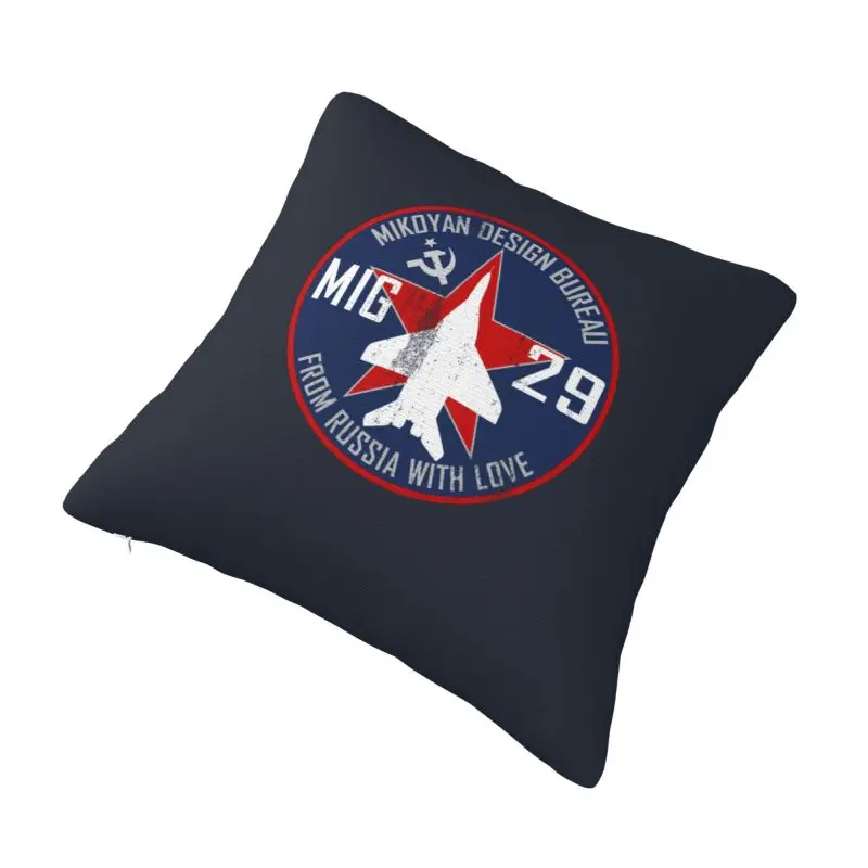 Custom Mikoyan MiG-29 Russia With Love Jet Fighter Cushion Covers Soft Pilot Aviation Airplane Throw Pillow for Sofa Square