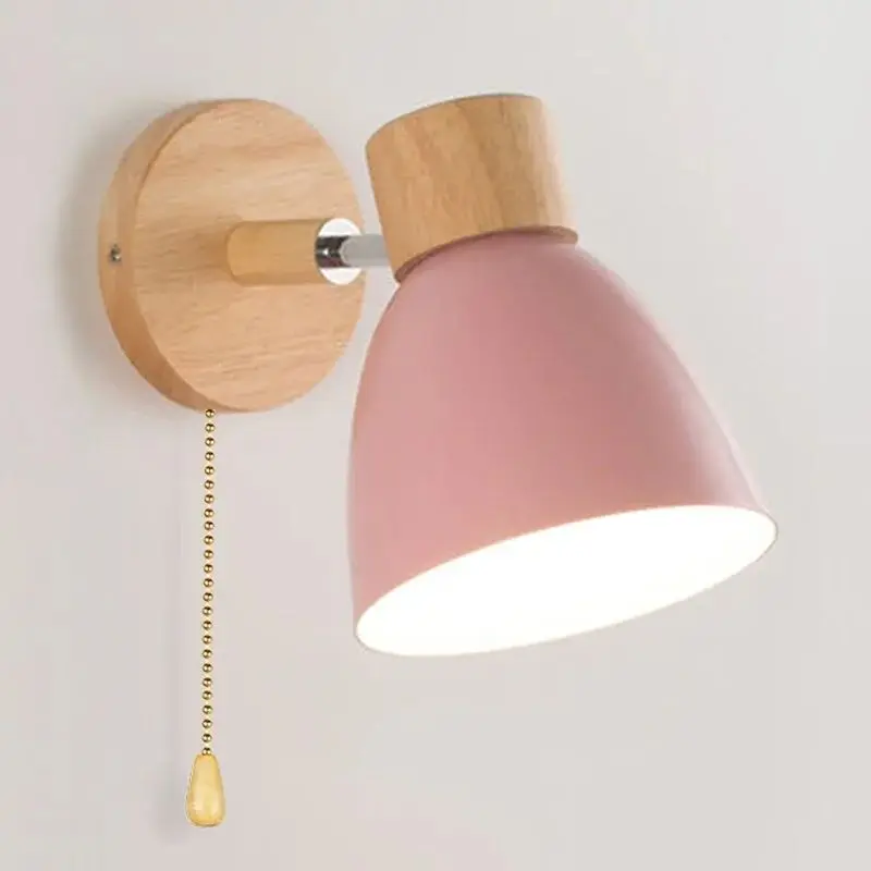 Nordic Wood Wandlamp E27 Ijzeren Macaron Wanddecoratielichten Voor Woonkamer Achtergrond Sofa Slaapkamer Led Huisdecoratie Verlichting