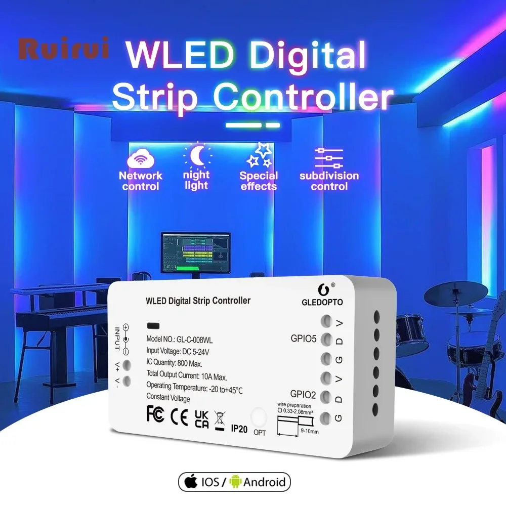 

Цифровой фотоконтроллер WLED WIFI Поддержка WS2812 2811 SK6812 и других RGB RGBW
