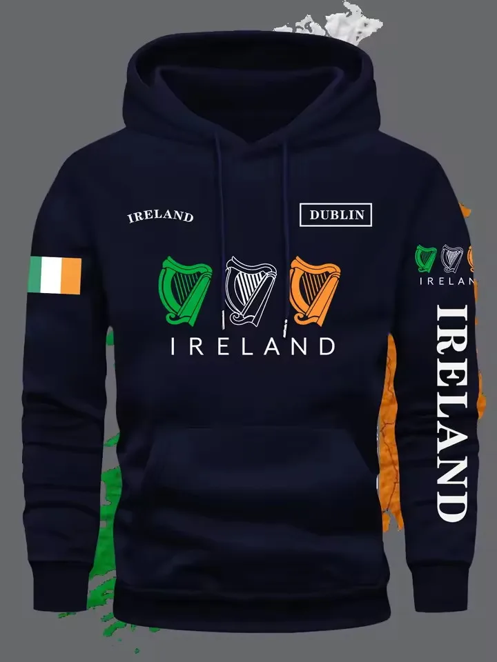Irland-Flagge Herren Damen Pullover Hoodie Sweatshirt Outdoor Street Casual Sport Fitness Laufen Trendy Herbst Winter Oberteil Kleidung – Detail 2