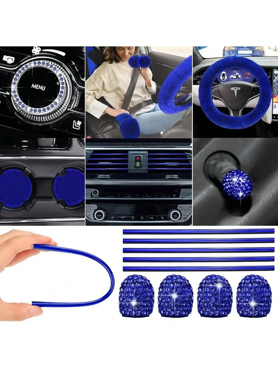 Car Seat Cover Full Set With Steering Wheel Cover Floor Mats And Accessories Blue