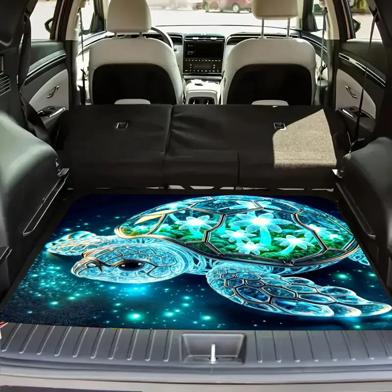 Mehrfarbige Kofferraummatte aus Polyester mit Meeresschildkröten-Print für Autos • Weich, langlebig, rutschfest • Maschinenwaschbare Kofferraummatte für SUVs und Autos