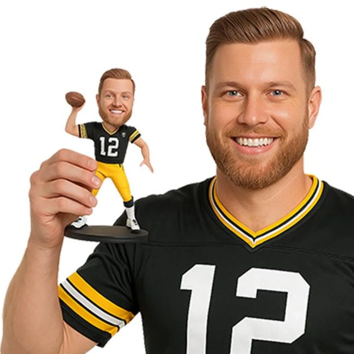 

Custom Bobblehead From Photo Personalized Handmade Clay Football Player Figurine College Athlete Sports Gift Collectible Birthda