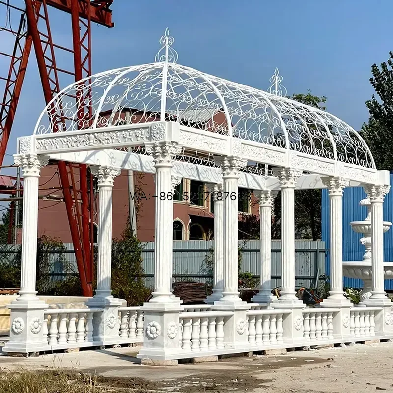 Wmwmnu Custom Size Outdoor Garden Square White Stone Marble Pergola Gazebo