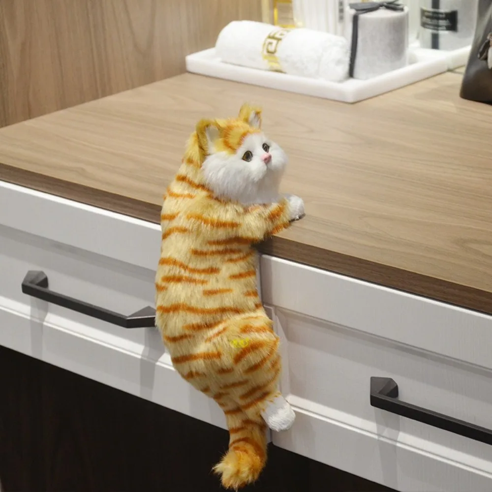 Lovely Furry Simulation Cat Hanging Ornament Realistic Soft Fake Cat Model Animal Figurines Cute Kittens for Desktop Decor