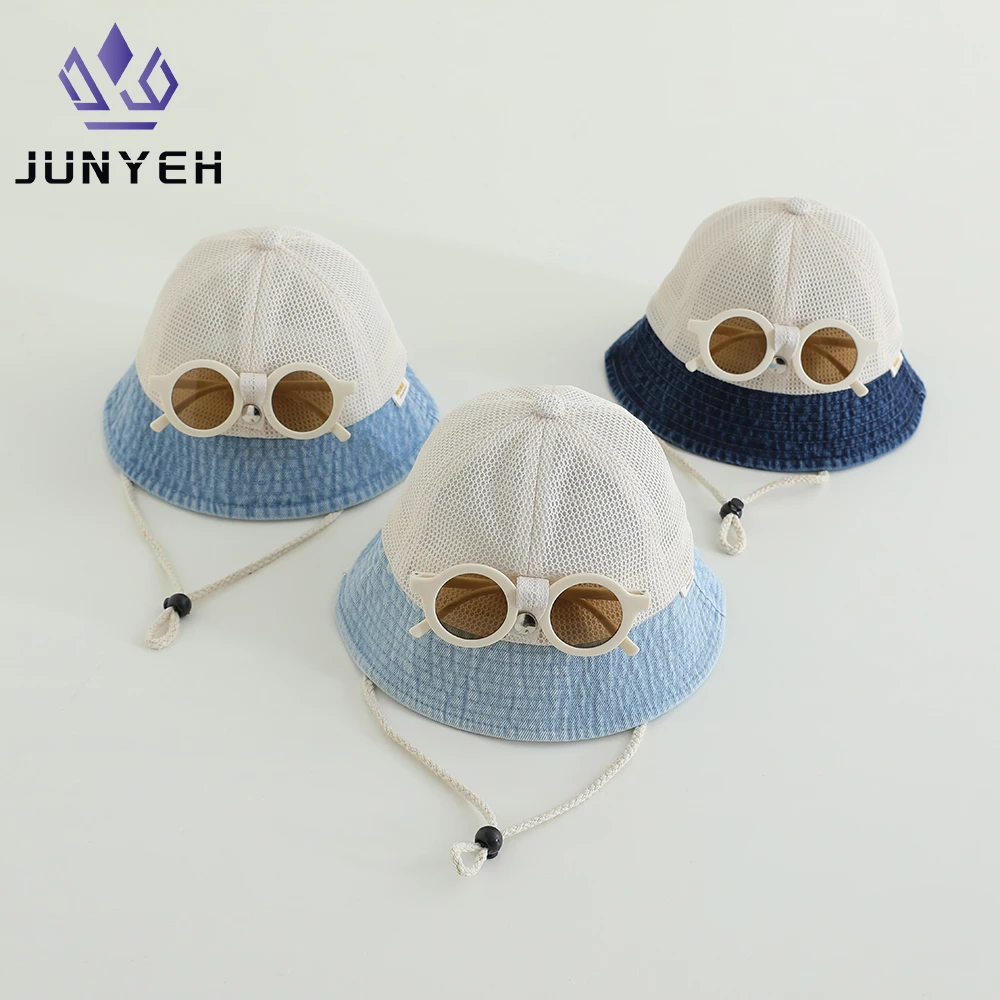 

Mesh Children's Bucket Caps Spring Summer Fisherman Hat Baby Boys Girls Sun Hats Thin Basin Hat With Glasses For Kids 2-6 Years