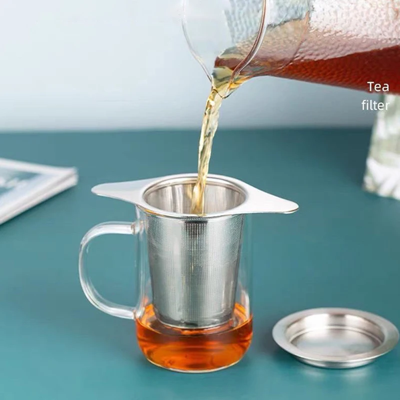 

1PC Extra Fine Tea Infuser for Loose Leaf Tea 304 Stainless Steel Tea Strainer Tea Filter with Lid and Heat-Proof Handles