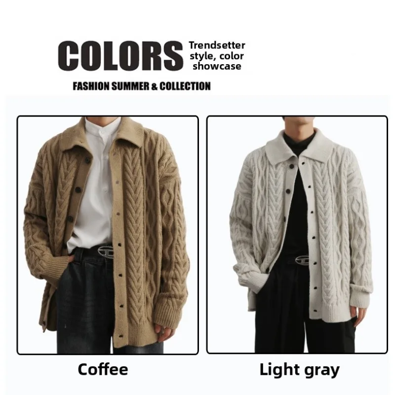 

Универсальный кардиган для комплексных тренировок, зимняя вязаная куртка-свитер с лацканами, мужская простая повседневная шерстяная куртка с откидной спинкой