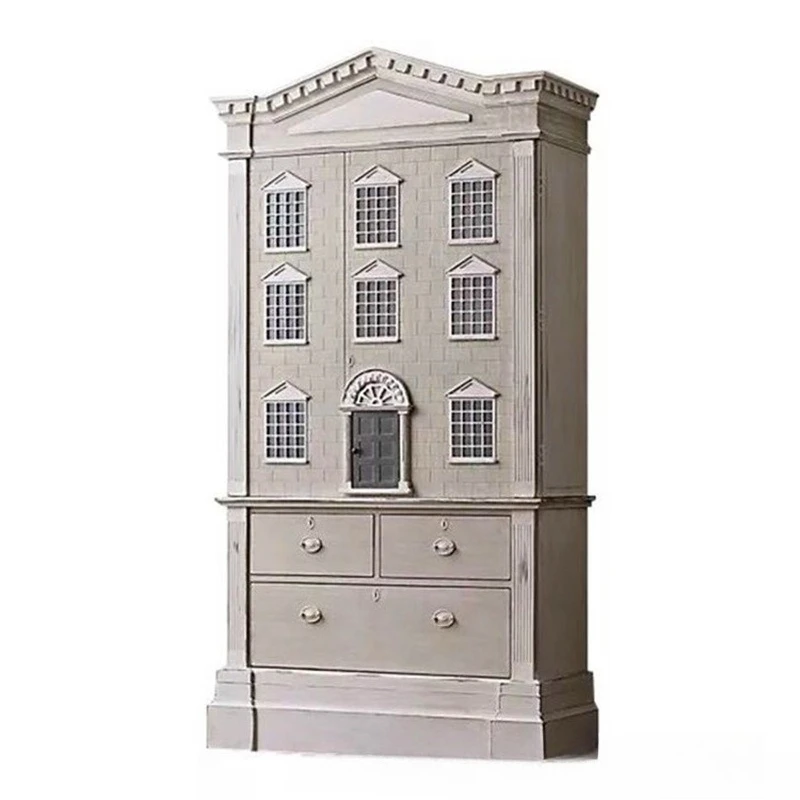Custom furniture, American vintage distressed solid wood, carved wardrobe, children's special-shaped house, wardrobe, double doo