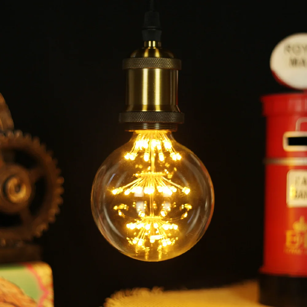 TIANFAN Vintage Edison Bulb E27 Starry Firework Led Bulb 3W 2000Kelvin heat Glow G80 G95 G125 lampadine Decorative speciali