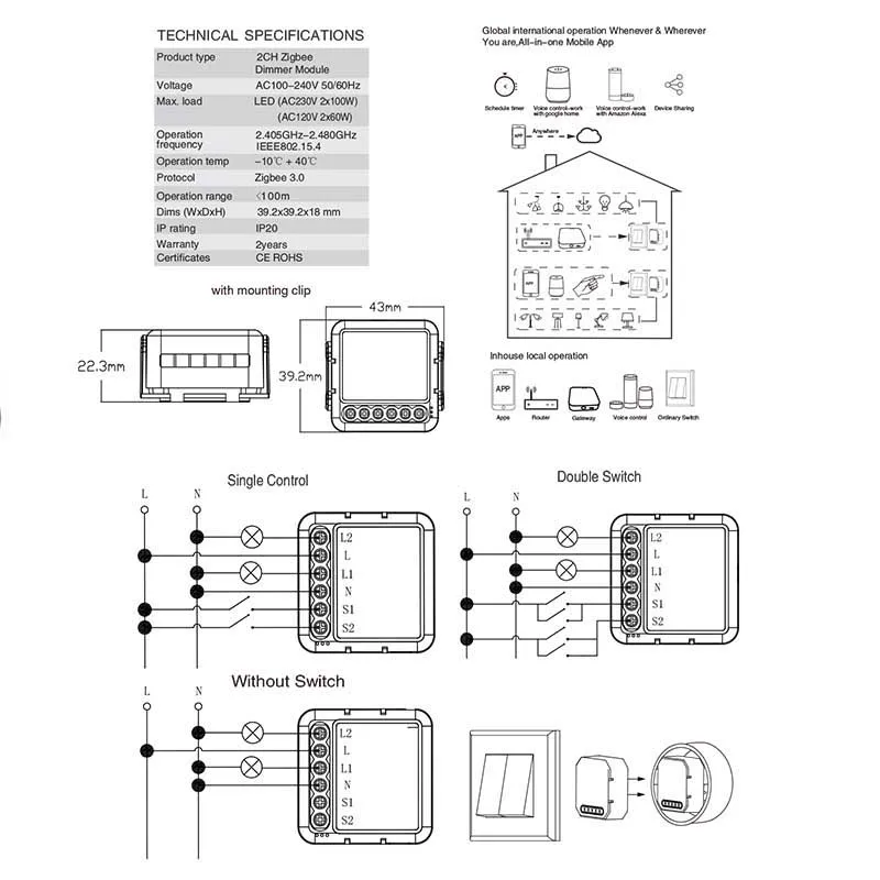 Lonsonho Tuya Zigbee Smart Dimmer Switch Module With Neutral Zigbee2mqtt Compatible Alexa Google Home Smart Life Automation