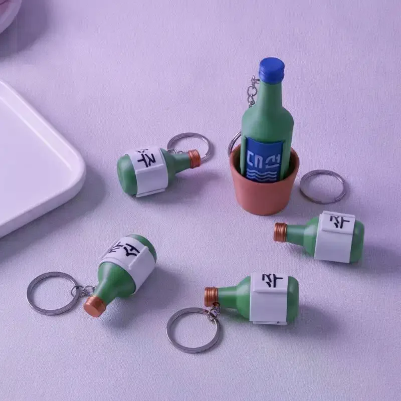 Mini Korean Soju Bottle Clicker Keychain: Cute Alcohol Bottle Fidget Toy Portable Stress Anxiety Relief Funny Sensory