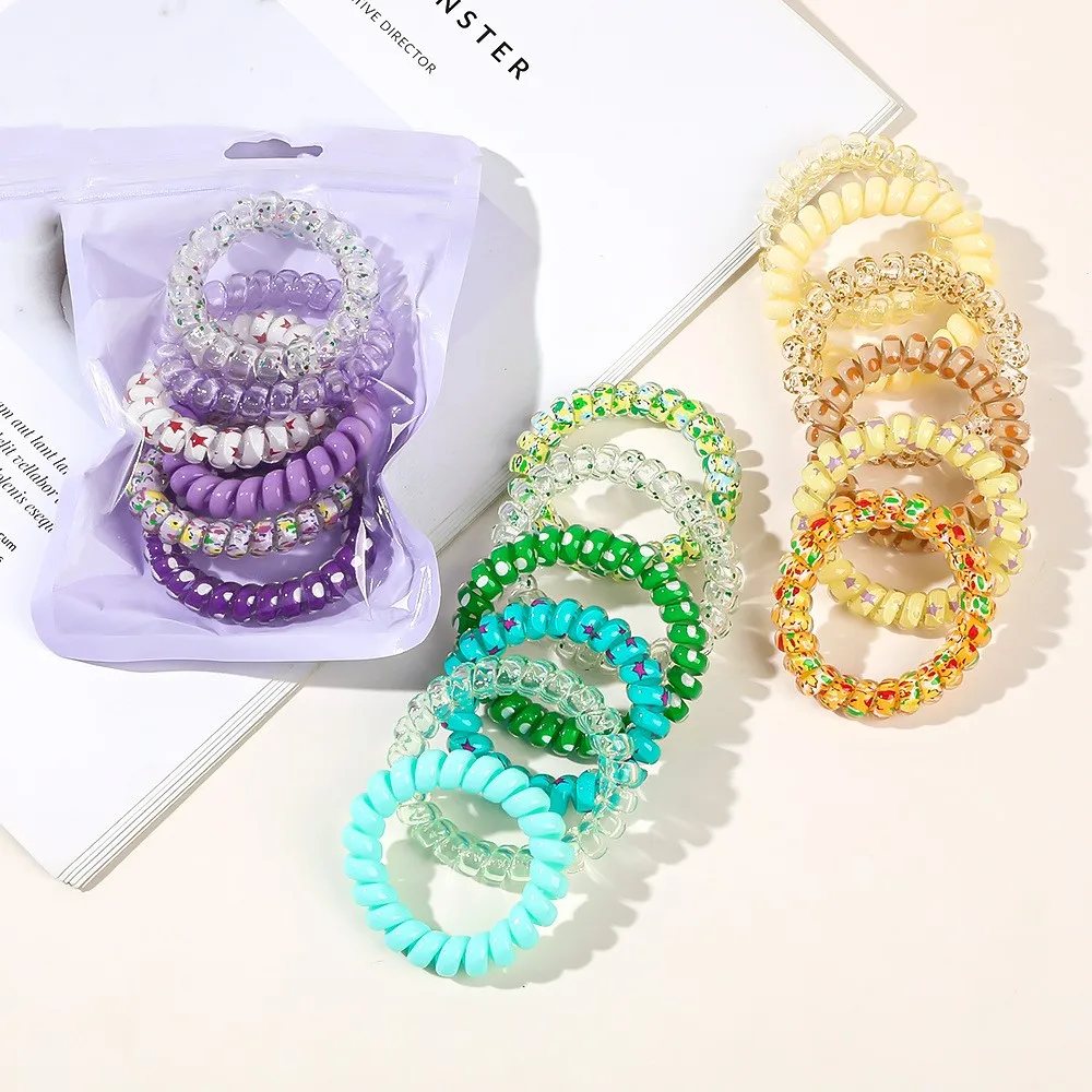 6pcs New Sweet Hot Selling Bagged Telephone Wire Candy-colored Rubber Hair Bands for Girl Child Hair Accessories Headwear