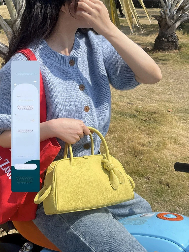 

Ette Sabine Spring Summer New Faionable Boston Bag Women's Handbag Crossbody oulder Bag Top Layer Cowhide Commuting Bag