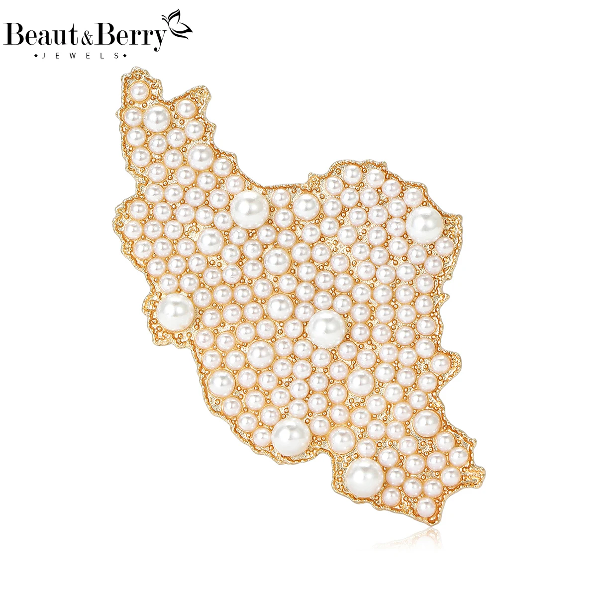 Beaut&Berry Luxury Pearl Iran Map Brooches for Women Unisex Creative Pins Can Be Wear As Necklace Jewellery Accessories Gifts