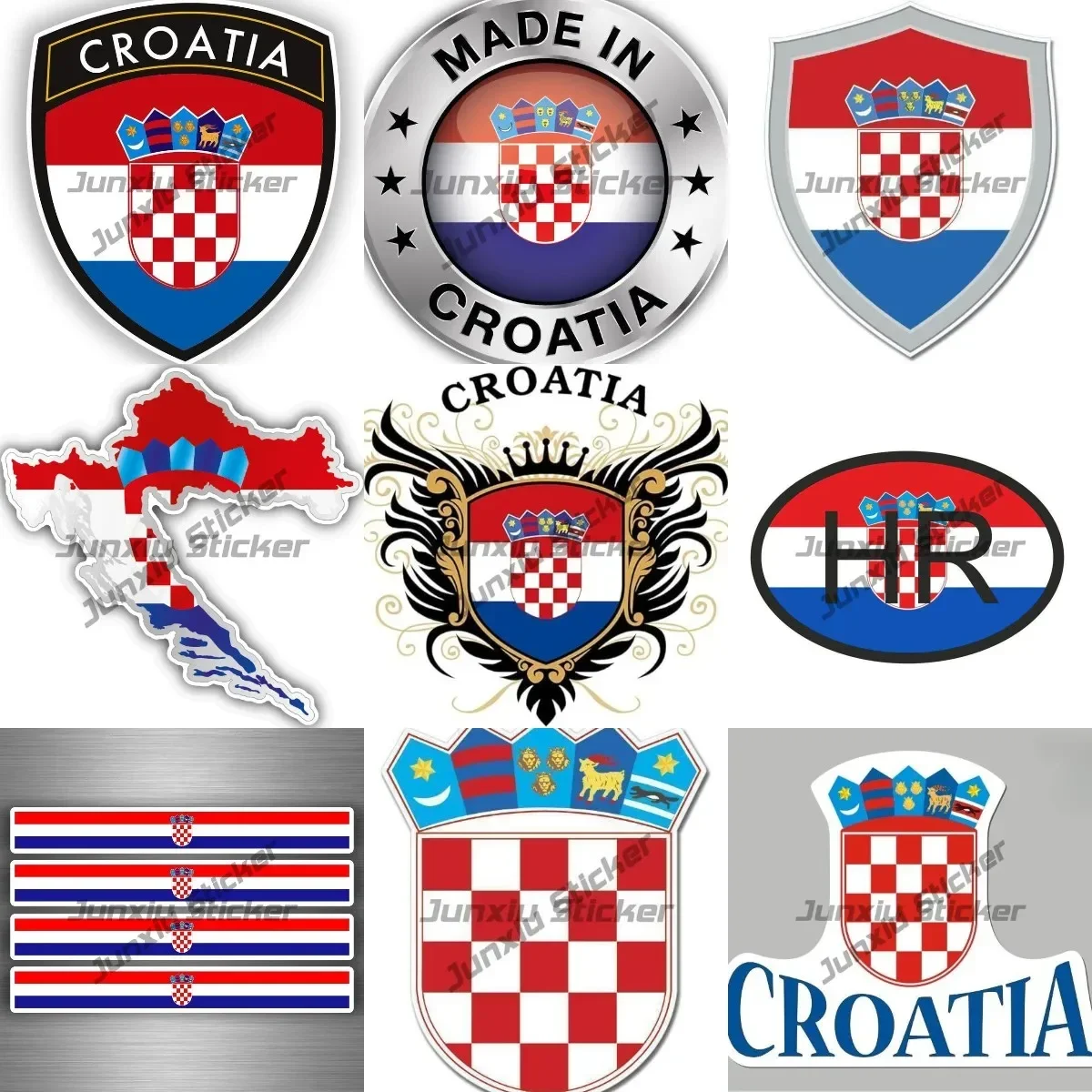 Calcomanía de Croacia con emblema de escudo de armas, mapa de Croacia, Bandera de País, código HR, Escudo de Croacia, pegatina de cresta para coche y SUV