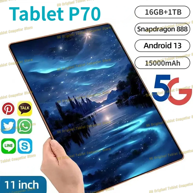 

2024 Tablet Android P70 15000 mAh Global Version 16GB Ram 1TB Rom New Network 11 inch 10 Core Android 13.0 Wifi Tablet