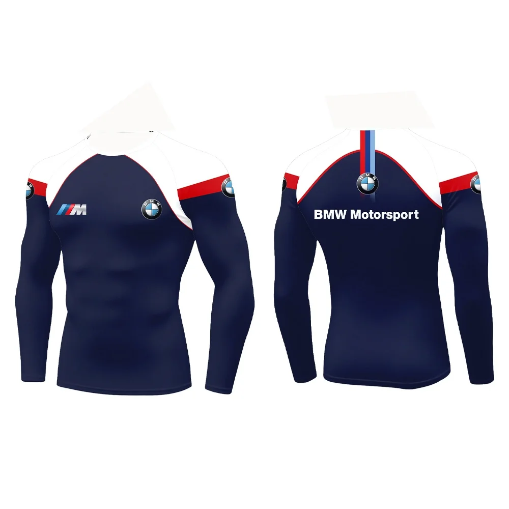 

BMW Mens Sports Half High Neck Long Sleeve T Shirt in Classic Red White and Blue Colors Simple Perso