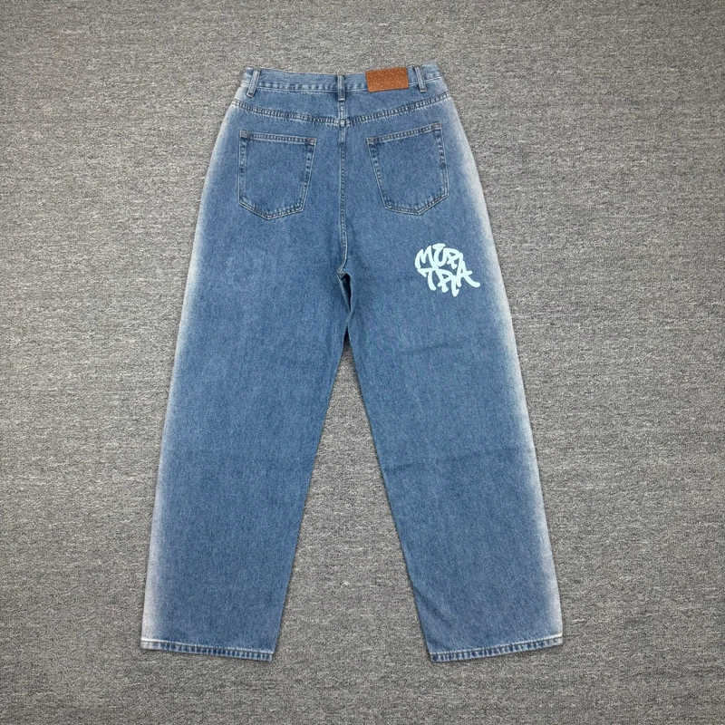 Fashionable Gradient Mertre Jeans High Quality Men's Women's Loose Casual Pattern Denim Pants