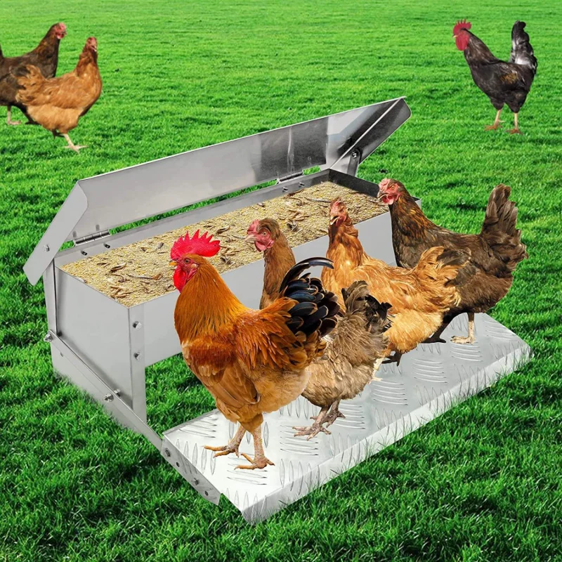 

Automatic self-opening 6.6lb galvanized steel metal pedal poultry feeder