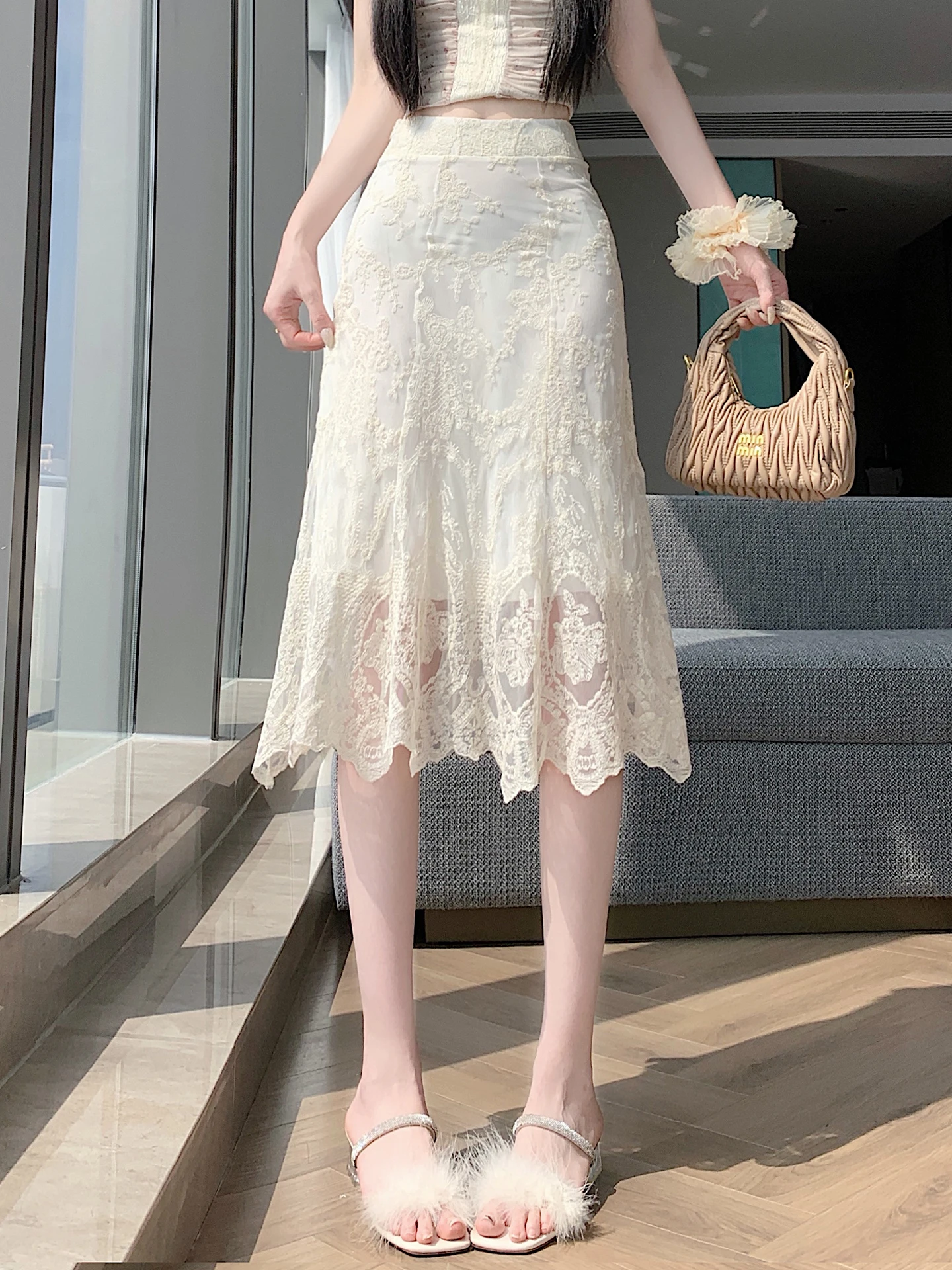 

Lace Mesh Half Skirt Women's Summer 2026 New Small Size Versatile Slim A-Line Midi Fish Tail Skirt High Waist Korean Style