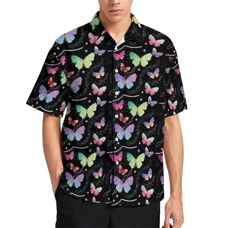 2024 Butterfly 3D Printed Boy Blouses Hawaiian Animal Graphic Short Sleeve For Men Clothes Streetwear Beach Shirts Luxury Tops