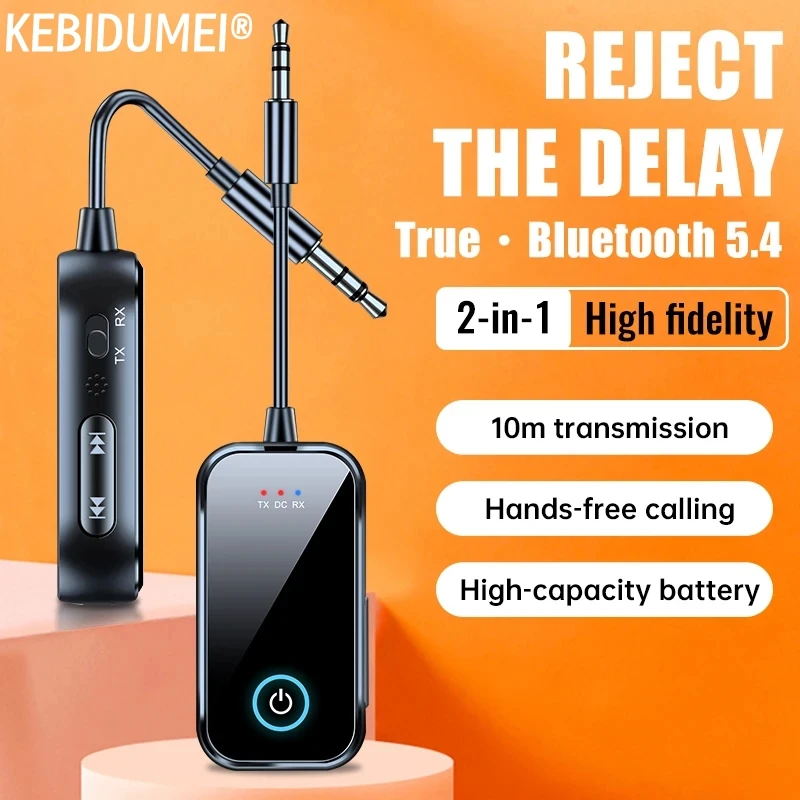 

2 In 1 Bluetooth 5.4 Audio Receiver Transmitter Hifi Stereo Wireless Adapter 3.5MM AUX With Mic For Car Airplane TV PC Speaker
