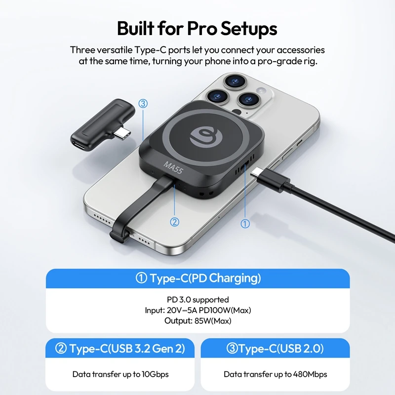 Ulanzi MA55 Магнитный SSD-корпус Pro 10 Гбит/с Магнит Жесткий диск Металлический корпус 2230/2242 M.2 M-Key емкостью 2 ТБ для мультисистемы