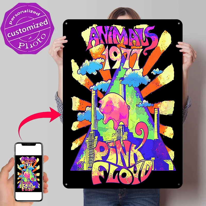 Pink Floyd Animals 1977 Album Art Personalized 3D Textured Metal Poster Wall Art Tinplate Sign for Garage Accessories Room Decor