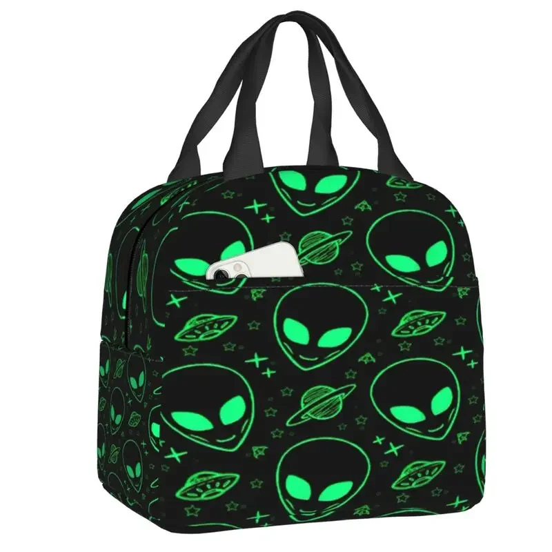 

Cute Aliens And UFO Pattern Lunch Bag Thermal Cooler Insulated Lunch Box For Women Kids School Children Picnic Food Tote Bags