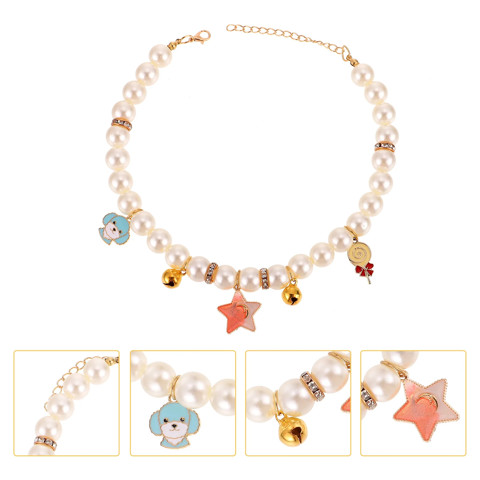 

Pearl Necklace Cat Collar Kitten Bell Puppy Ornament Crystal Accessories Lightweight Adjustable Dog Necklaces Pet Supplies