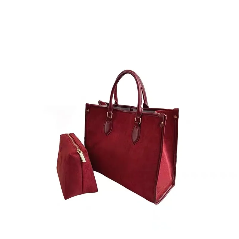 Burgundy Women Tote Velvet Designer Purses And Handbags 2022 Winter Large Capacity Female Shoulder Bags Velour Hand Bags Ladies