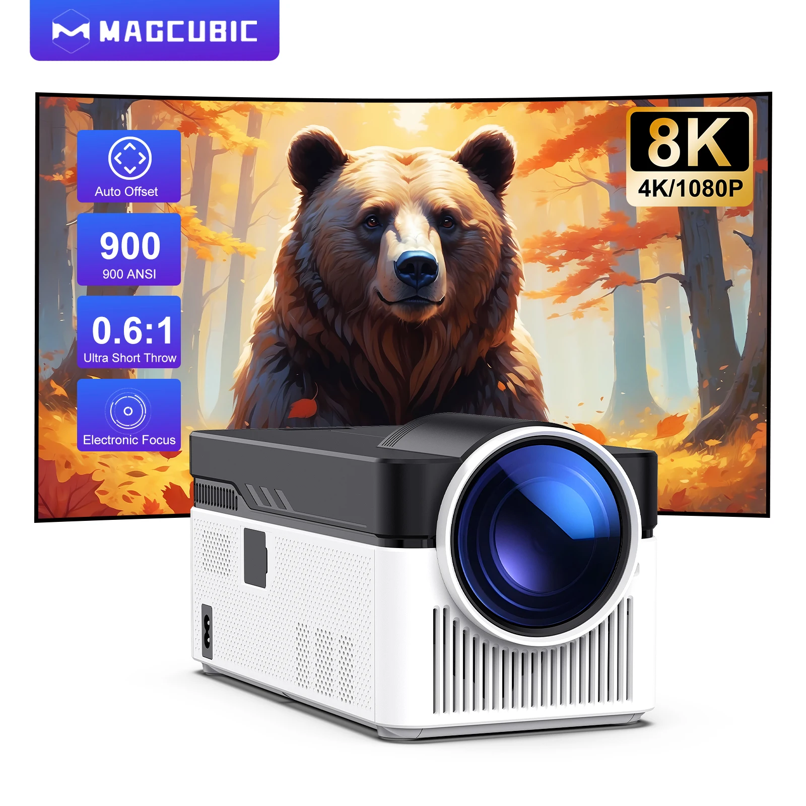 Magcubic Ultra Short Throw HY450 Projector 900ANSI 8K 1080p Allwinner H716 Auto Offset BT5.4 WIFI6 Electronic Focus Voice Gyro