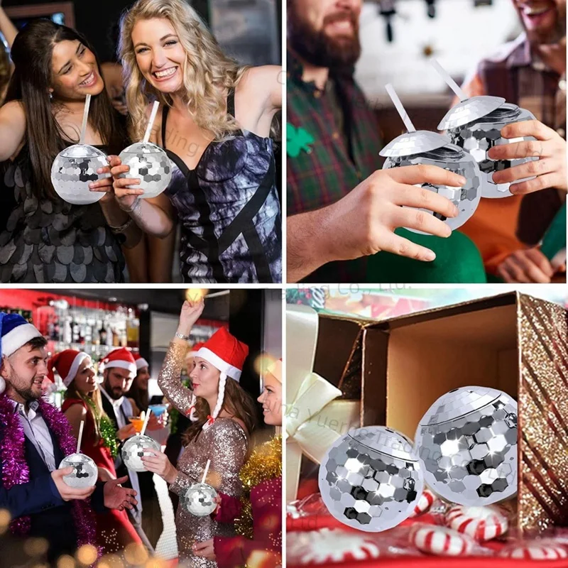 9 PCS Disco Ball Cups, 20 OZ Disco Cups With Straws And Lid, Reusable Flash Ball Tumbler Cocktail Cup For Partys Bar