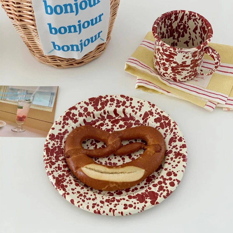 Enamel Splashed Ink Colored Tableware Enamel Spoons Cups Bowls Plates Yogurt Oatmeal Breakfast Household Kitchen Utensils