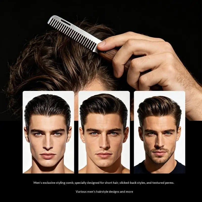 Foldable  Barber-Grade Travel Hair Mustache Comb Solid Wood & Metal Folding Beard Comb For Men Pompadour  Styling Comb Grooming