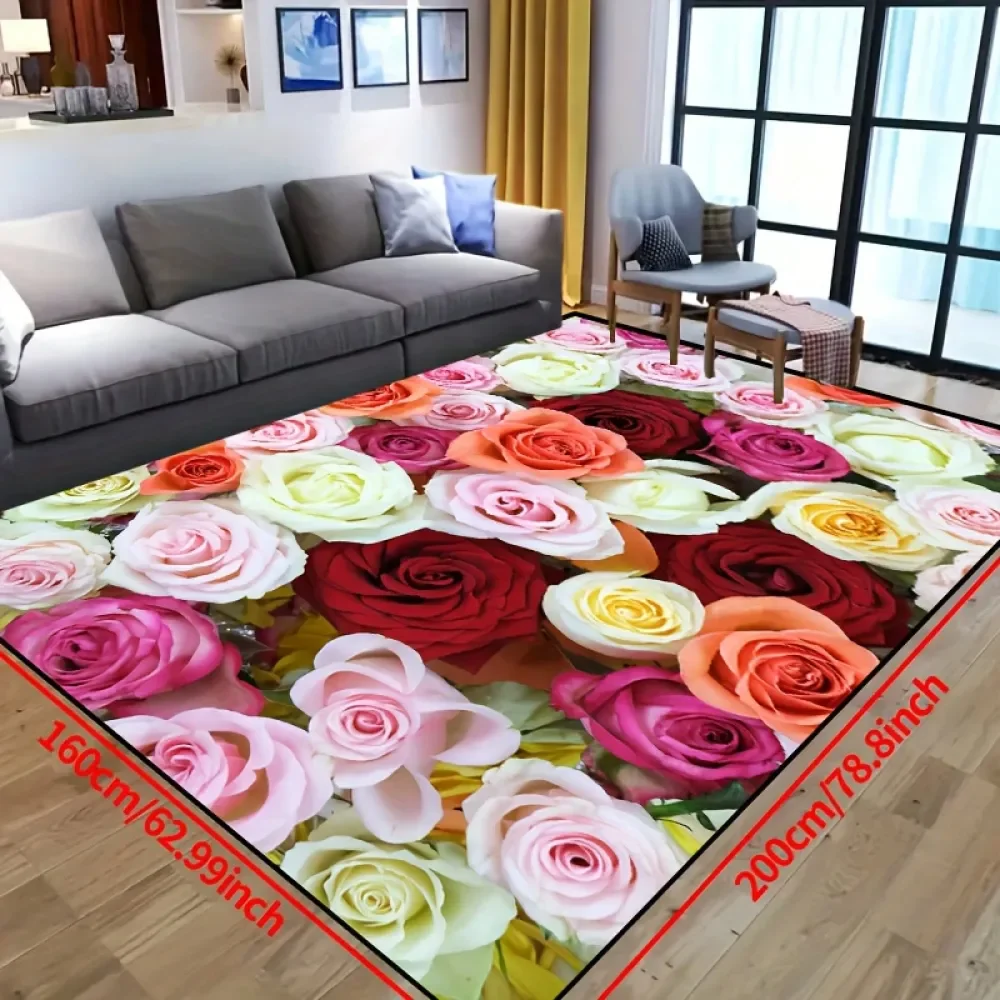 

Piece Bright Rose Pattern Area Rug NonSlip, Machine Washable, Living Room, Bedroom, Nursery, Patio And Garden Decorative Rug, S