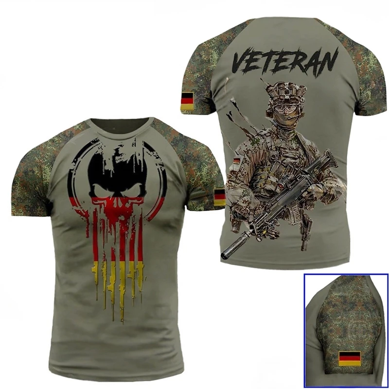 

German flag T-shirt men's top T-shirt 3D jungle camouflage printed German eagle emblem T-shirt