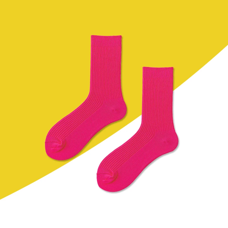 Harajuku Candy Document Crew Chaussettes pour hommes, Street Wear, Fluorescent, Vert, Néon, Jaune, dehors, Style japonais, Blanc, Noir, Business