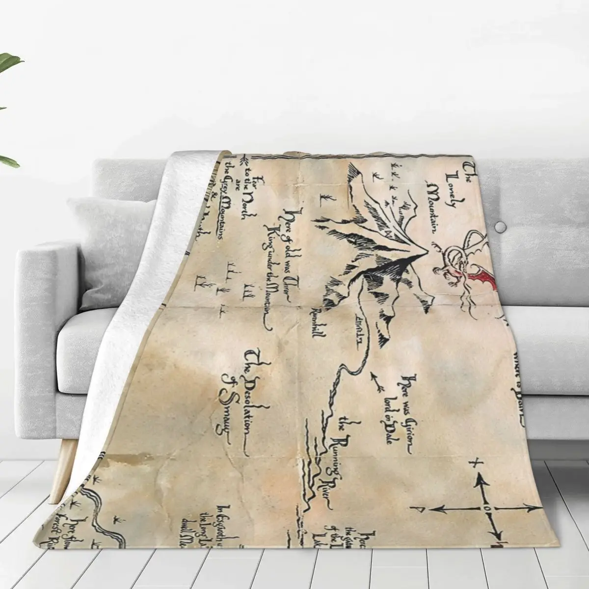 Middle Earth Map Printing Flannel Blanket Road Map Warm Soft Bedding Throws for Outdoor Travel Office Bedspread Sofa Bed Cover