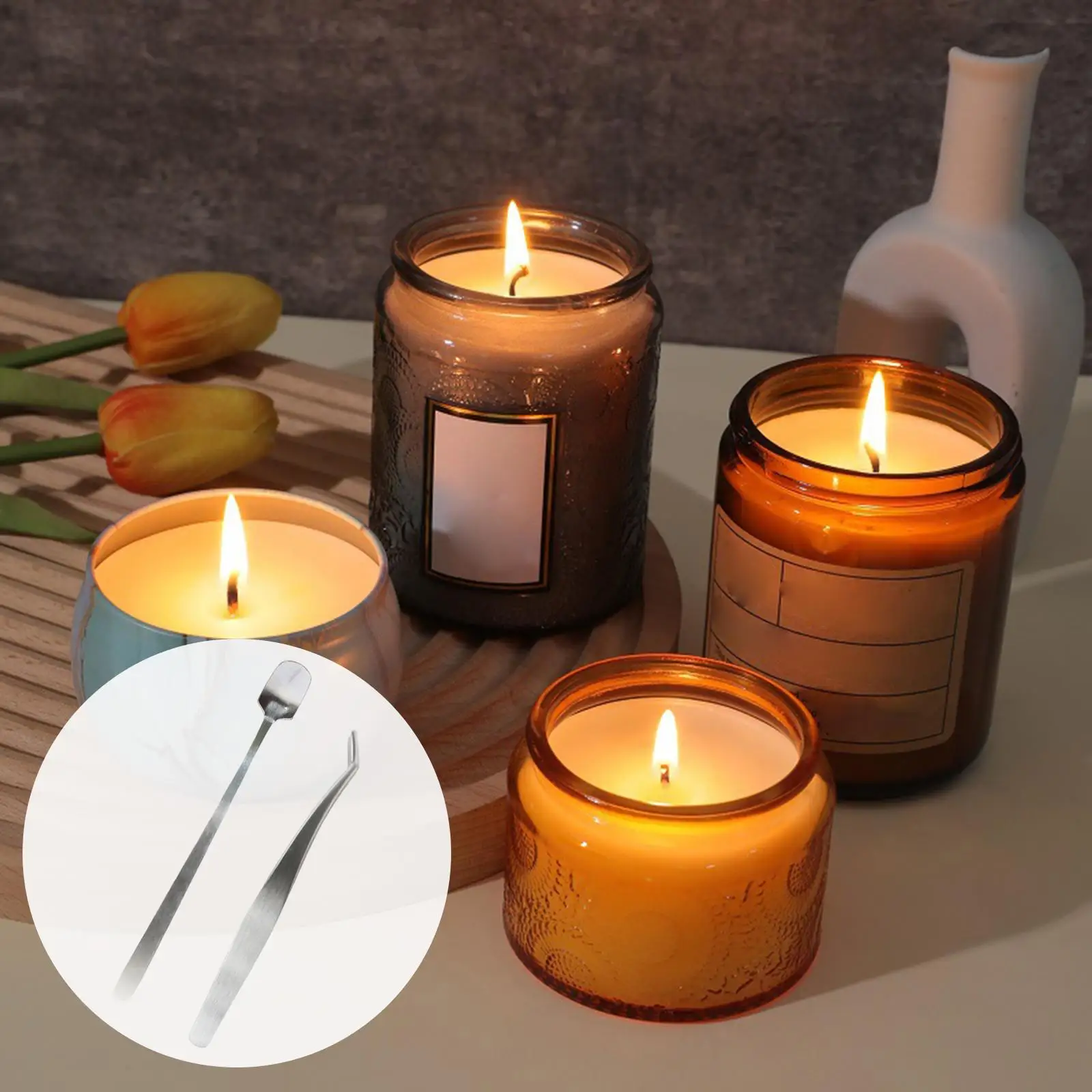 Durable Candle Accessories Set, Candle Tweezers and Mixing Spoon Long Handle Candle  , Tea Light Candles