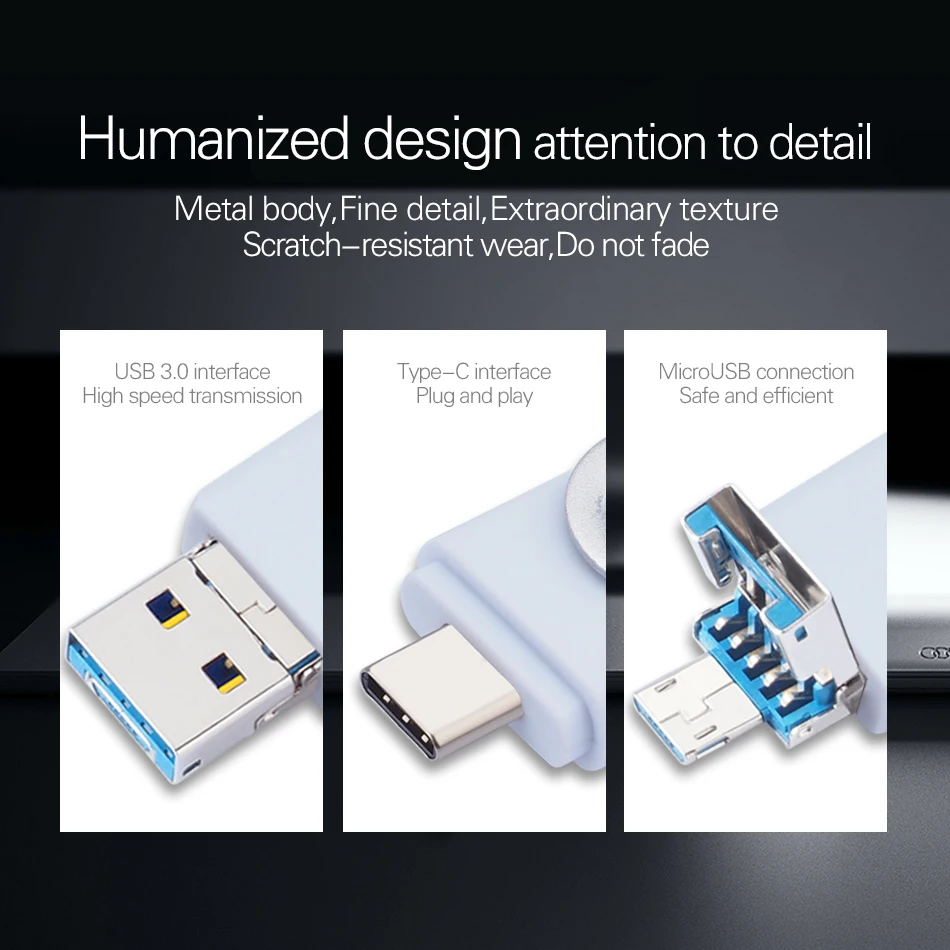 محرك فلاش USB من WANSENDA OTG 3 IN 1 USB 3.0 & Type C & MicroUSB Stick Pen Drive 512GB 256GB 128GB 64GB 32GB محرك بندريف عالي السرعة
