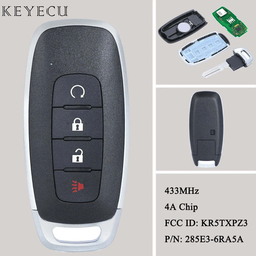 Keyecu For Nissan Rogue Kicks Pathfinder 2022 2023 2024 Smart Remote Car Key Fob 433MHz With 4A Chip FCCID: KR5TXPZ3 285E3-6RA5A