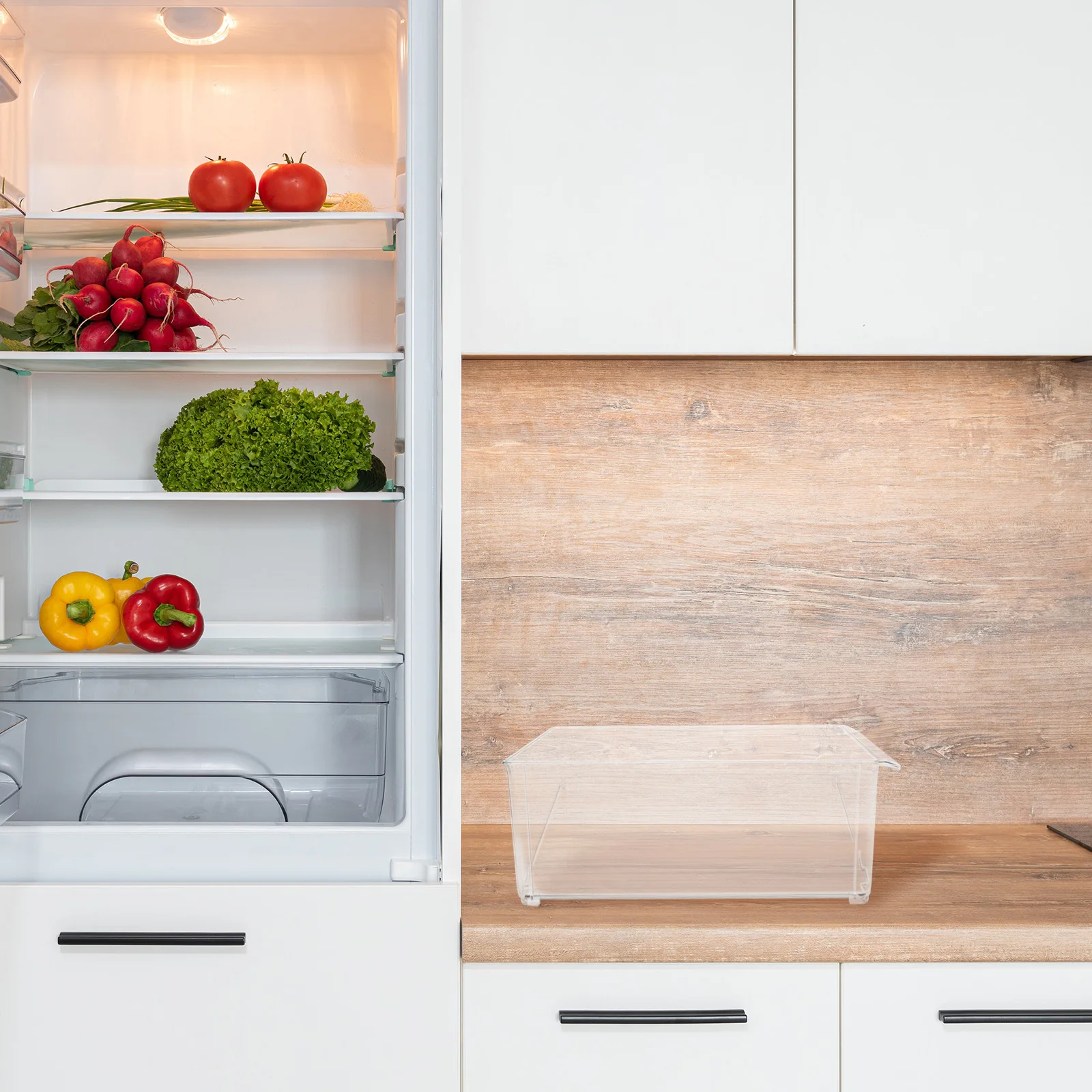 

Transparent Square Stacking Fridge Storage Boxes Lid Suitable Fruits Vegetables Seafood Refrigerator ganizer Bin Freezer Case